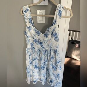 Dynamite Blue and White Ruched Sundress
